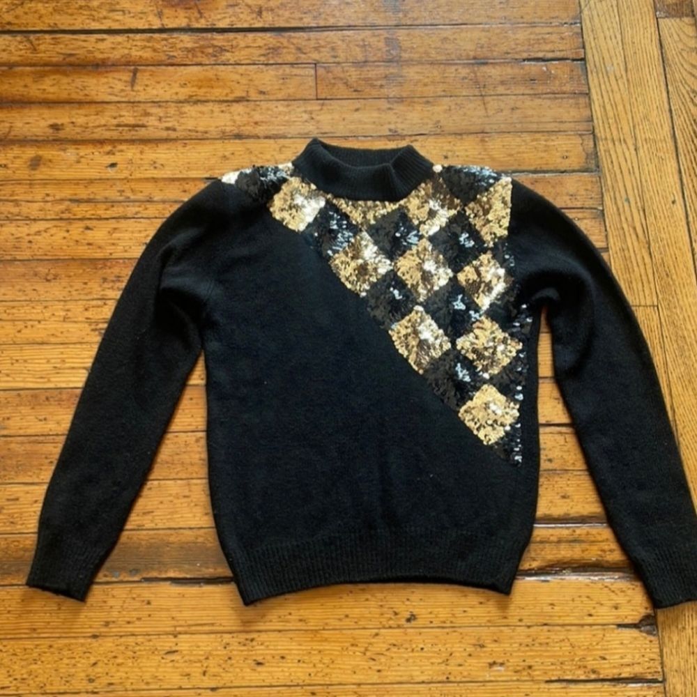 Pappagallo Angora Sweater Black & Gold‎ Sequin Size Medium
